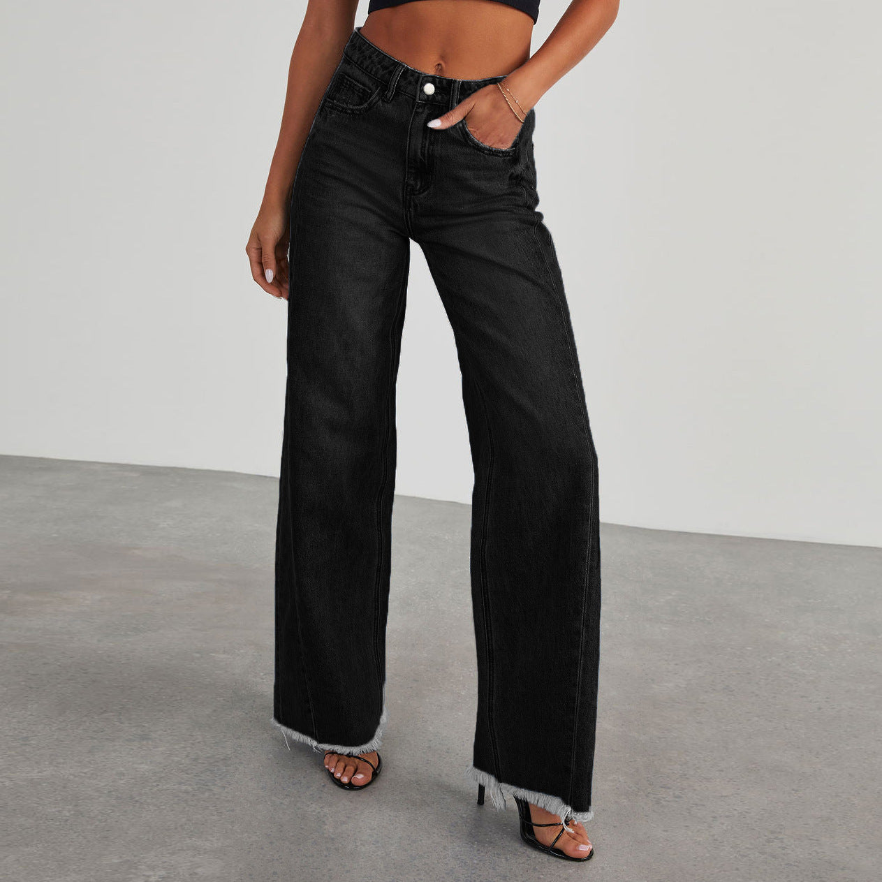 Modische hohe Taille Jeans - Bequeme Passform, Taschen