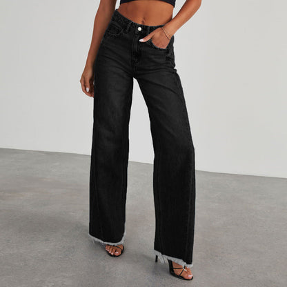 Modische hohe Taille Jeans - Bequeme Passform, Taschen