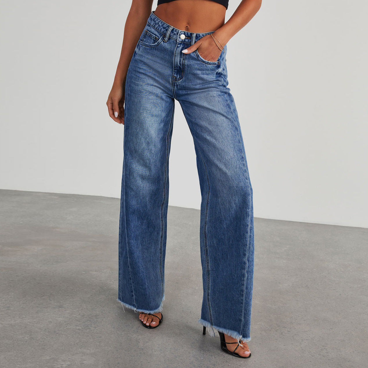 Modische hohe Taille Jeans - Bequeme Passform, Taschen
