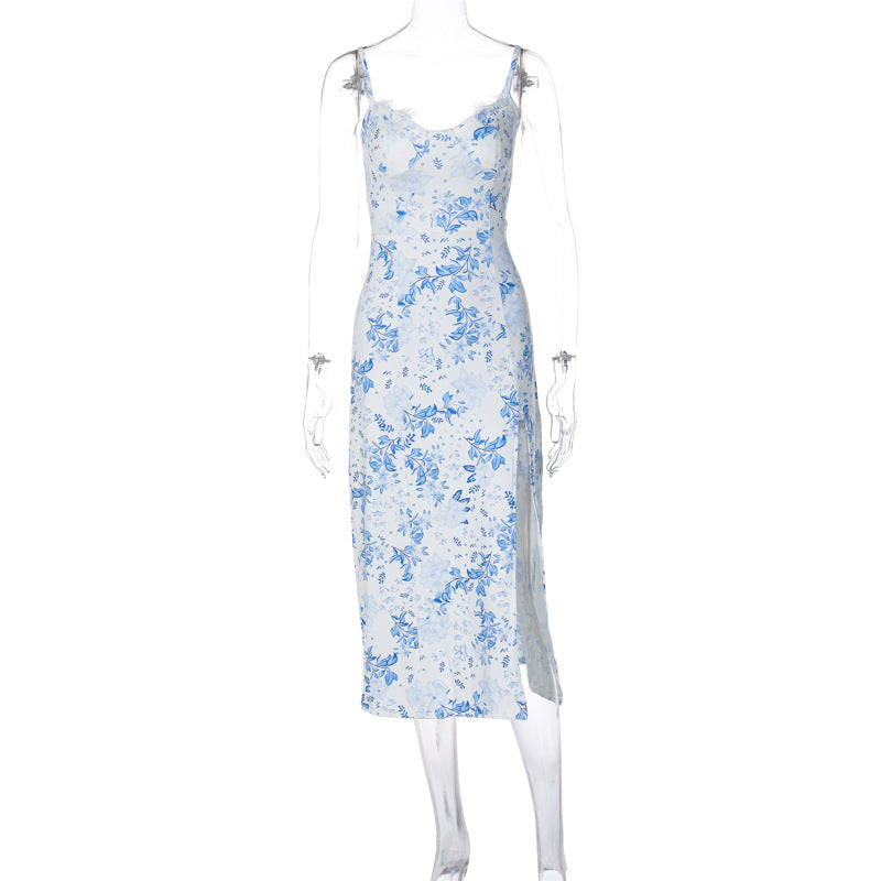 Livia | Figurbetontes Spaghettiträgerkleid mit Seitenschlitz & Spitzenkante für Damen