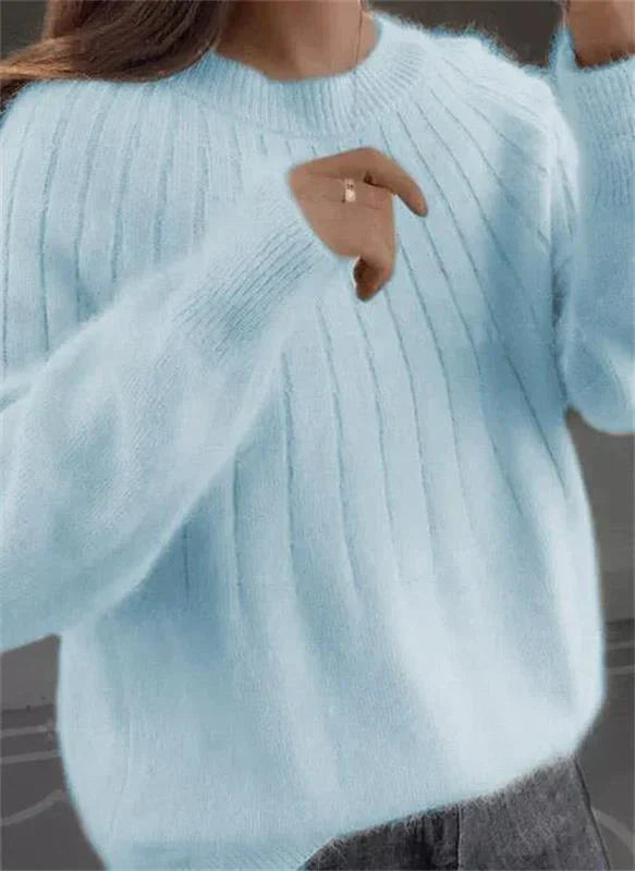 Damen-Rippstrickpullover mit Rundhalsausschnitt