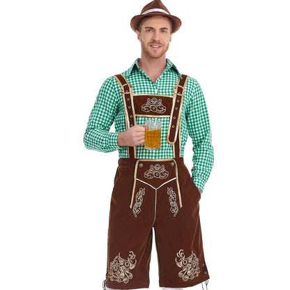 Oktoberfest Herren-Lederhosenset mit rotkariertem Hemd