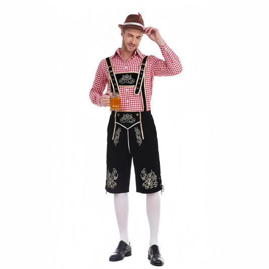 Oktoberfest Herren-Lederhosenset mit rotkariertem Hemd