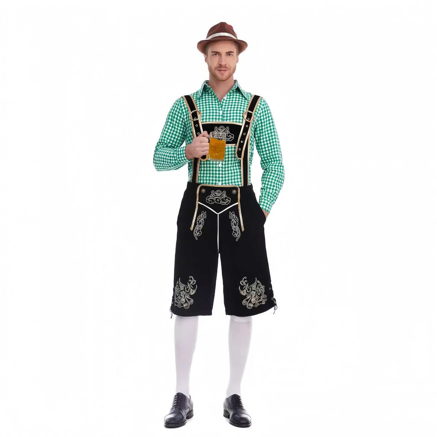 Oktoberfest Herren-Lederhosenset mit rotkariertem Hemd