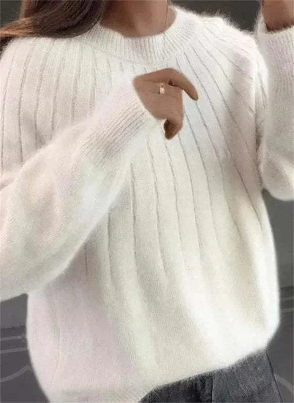 Damen-Rippstrickpullover mit Rundhalsausschnitt