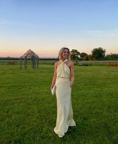 Satin halter neck maxi dress