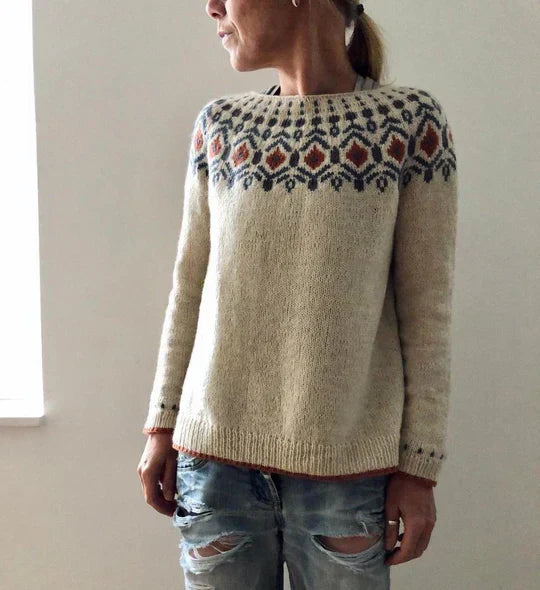 Freya - Damen Strickpullover mit Rundhalsausschnitt und Print