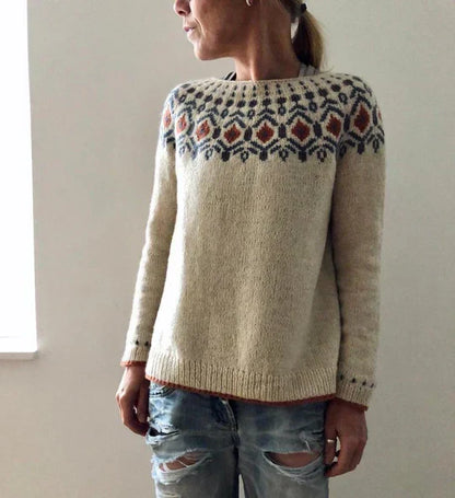 Freya - Damen Strickpullover mit Rundhalsausschnitt und Print