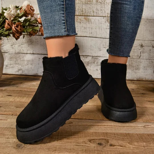 Damen-Warmfutter-Stiefeletten zum Hineinschlüpfen mit Plateausohle