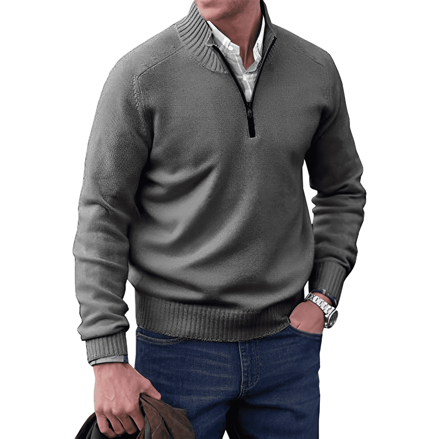 Herrenpullover mit Reißverschluss am Kragen