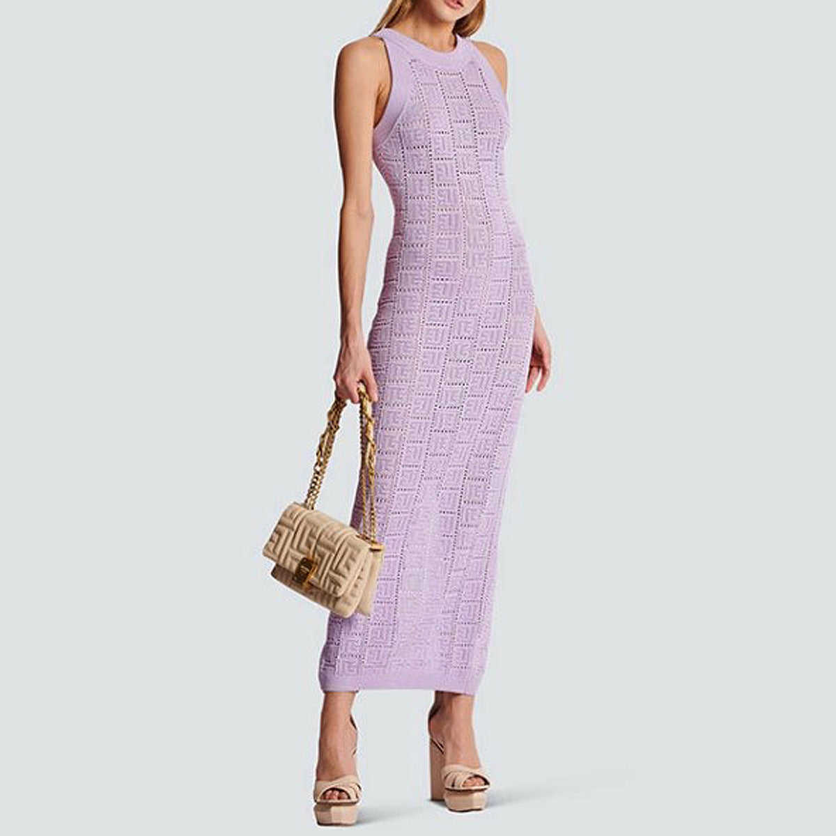 Fiora | Ärmelloses Midi-Strickkleid mit strukturierter Musterung