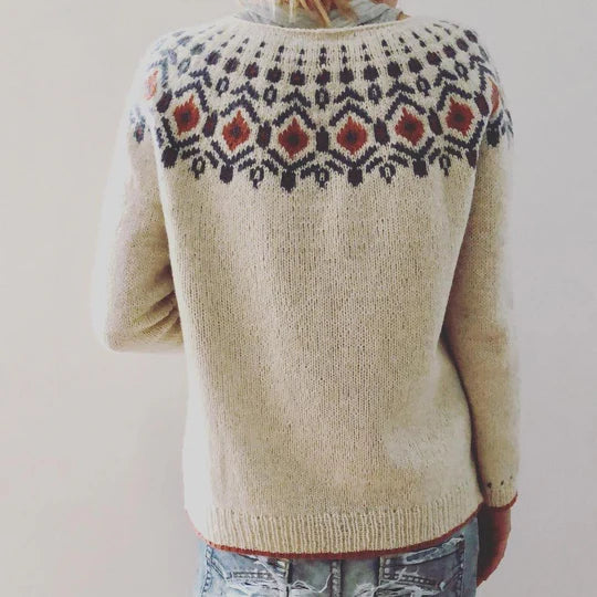 Freya - Damen Strickpullover mit Rundhalsausschnitt und Print