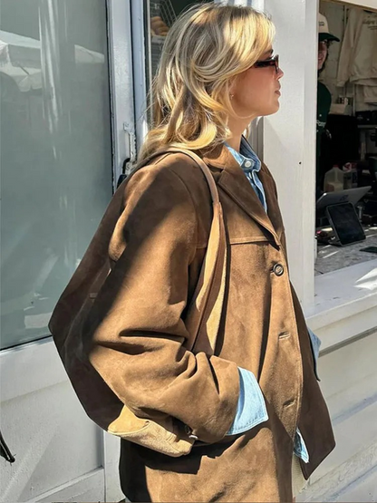 Aria – Damen Wildlederjacke Oversize mit Reverskragen