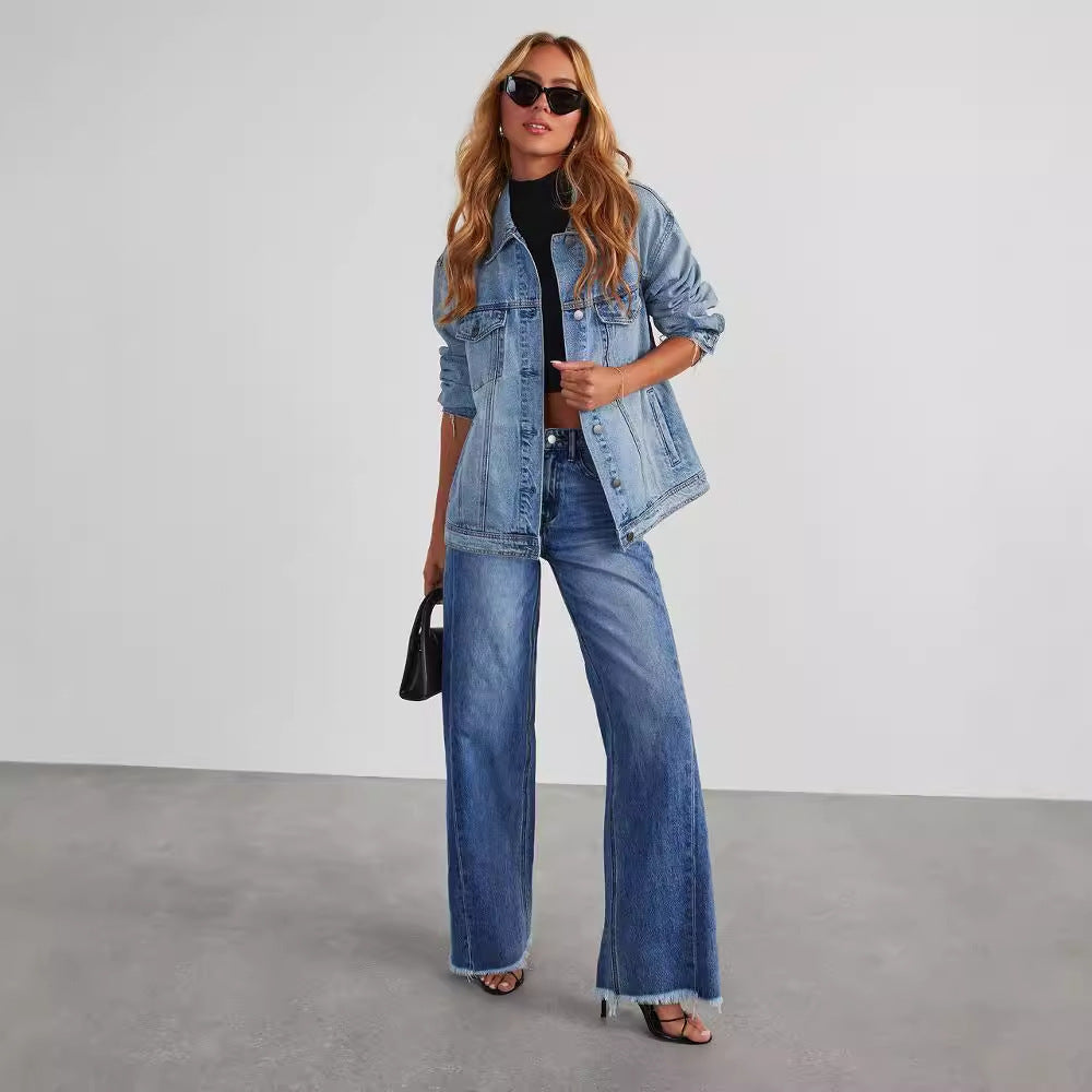 Modische hohe Taille Jeans - Bequeme Passform, Taschen