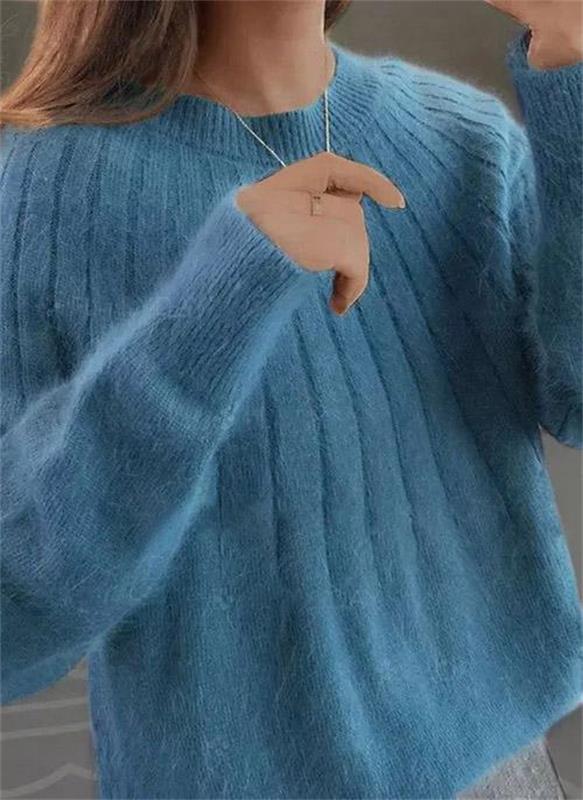 Damen-Rippstrickpullover mit Rundhalsausschnitt