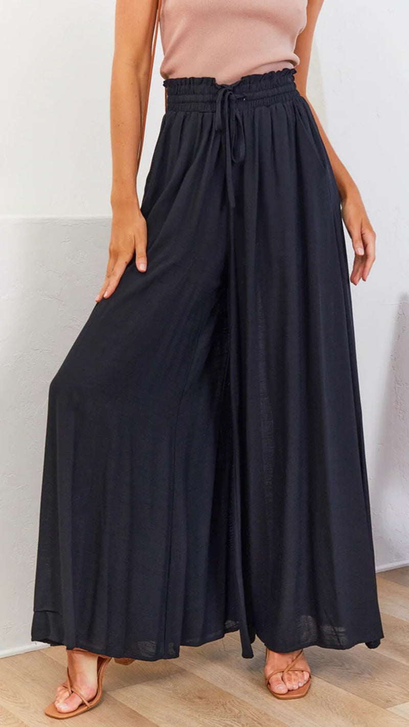 Mira | Fließende High-Waist-Hose mit weitem Bein und Bindegürtel für Damen