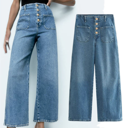 Hochtaillierte Baggy Capri Jeans - Weites Bein, Europastil
