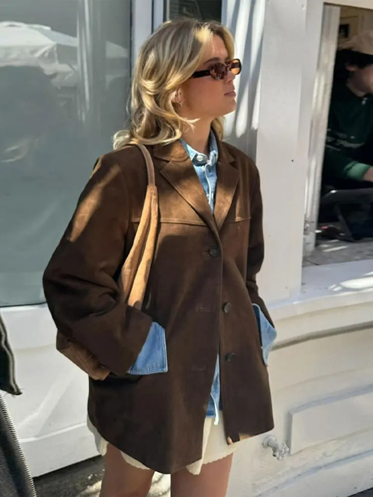 Aria – Damen Wildlederjacke Oversize mit Reverskragen