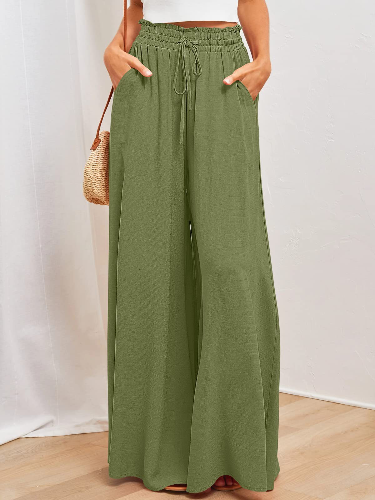 Mira | Fließende High-Waist-Hose mit weitem Bein und Bindegürtel für Damen