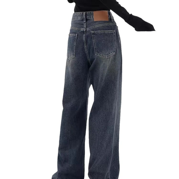 Dunkelblaue Retro-Baggy-Jeans mit weitem Bein