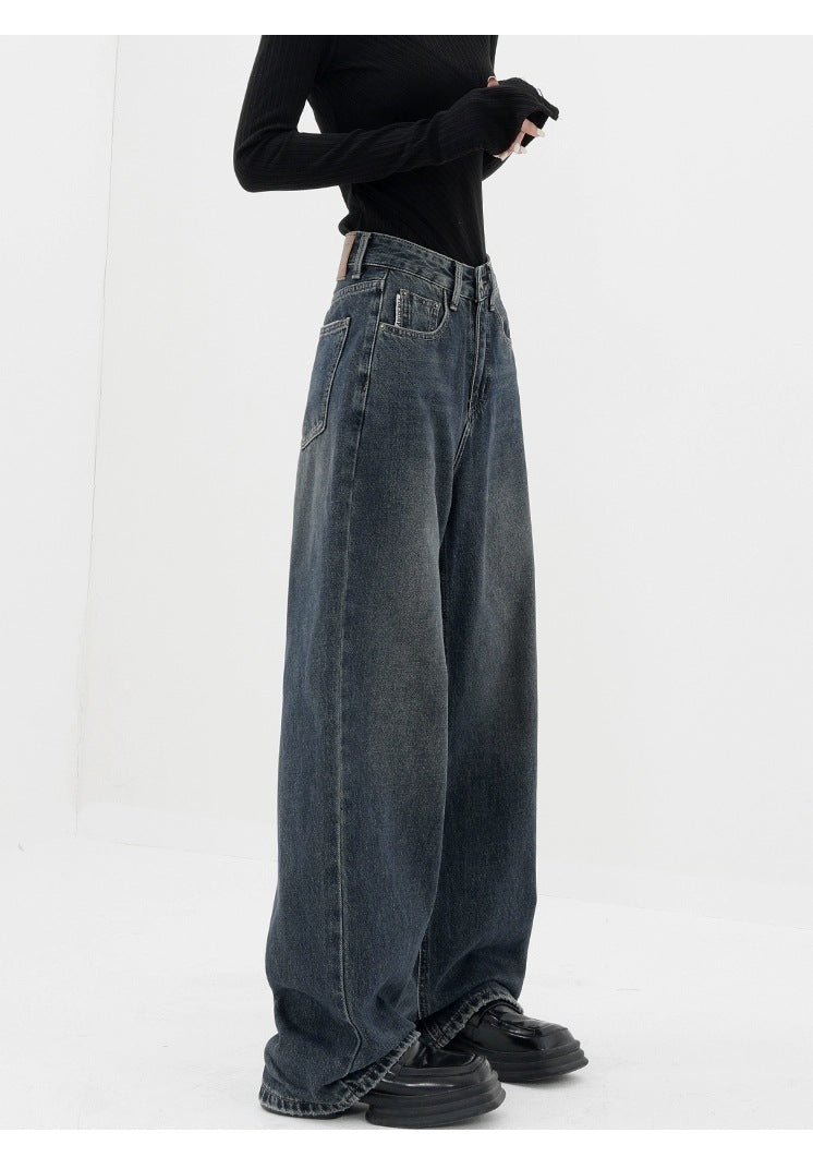 Dunkelblaue Retro-Baggy-Jeans mit weitem Bein