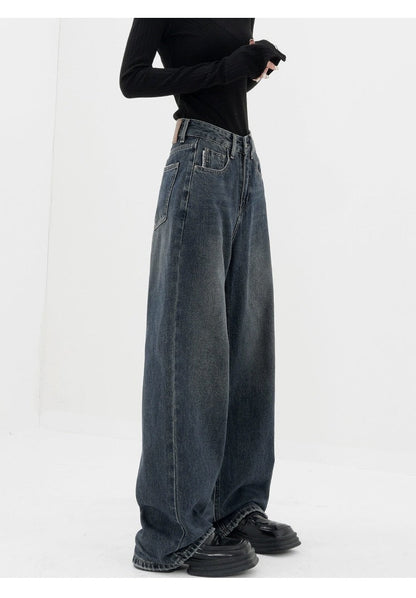 Dunkelblaue Retro-Baggy-Jeans mit weitem Bein