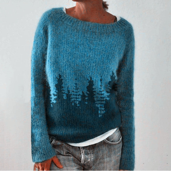 Damen Strickpullover mit Wald-Silhouetten-Design