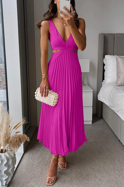 Plissiertes Midikleid mit Cut-Out und V-Ausschnitt