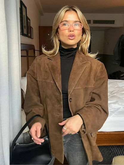 Aria – Damen Wildlederjacke Oversize mit Reverskragen