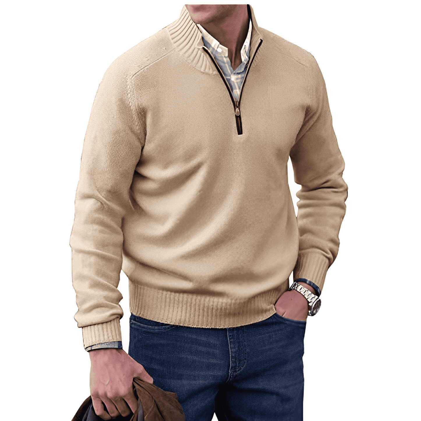 Herrenpullover mit Reißverschluss am Kragen