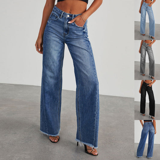 Modische hohe Taille Jeans - Bequeme Passform, Taschen