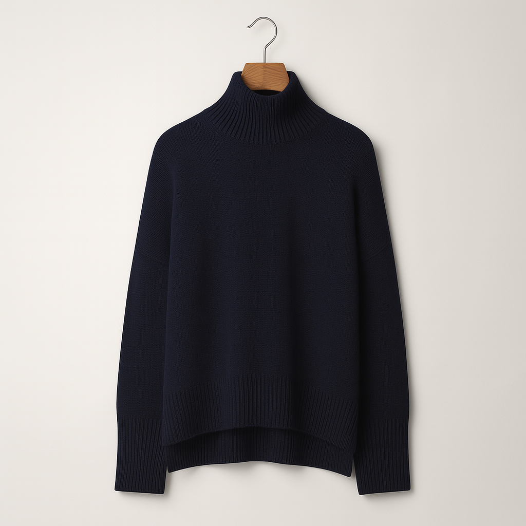Damen Rollkragenpullover in Beige, aus weichem Strickmaterial. Perfekt für Herbstmode, stilvoll und gemütlich. Ideal für elegante Freizeitlooks.