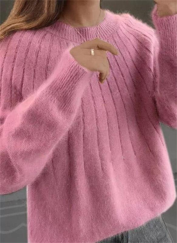 Damen-Rippstrickpullover mit Rundhalsausschnitt