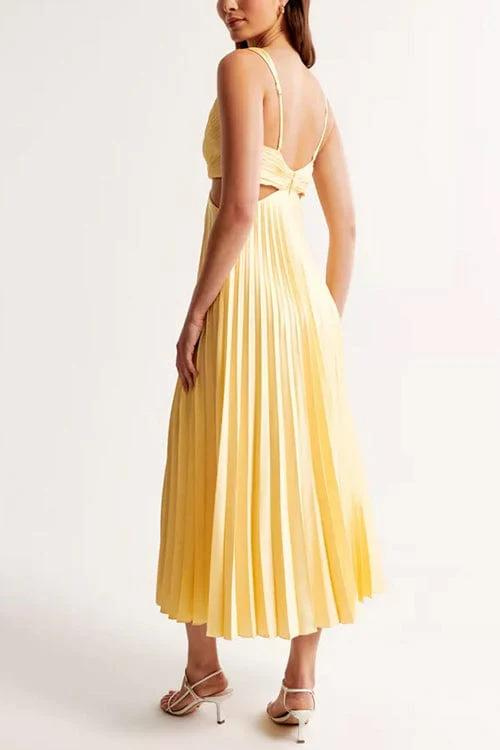 Plissiertes Midikleid mit Cut-Out und V-Ausschnitt