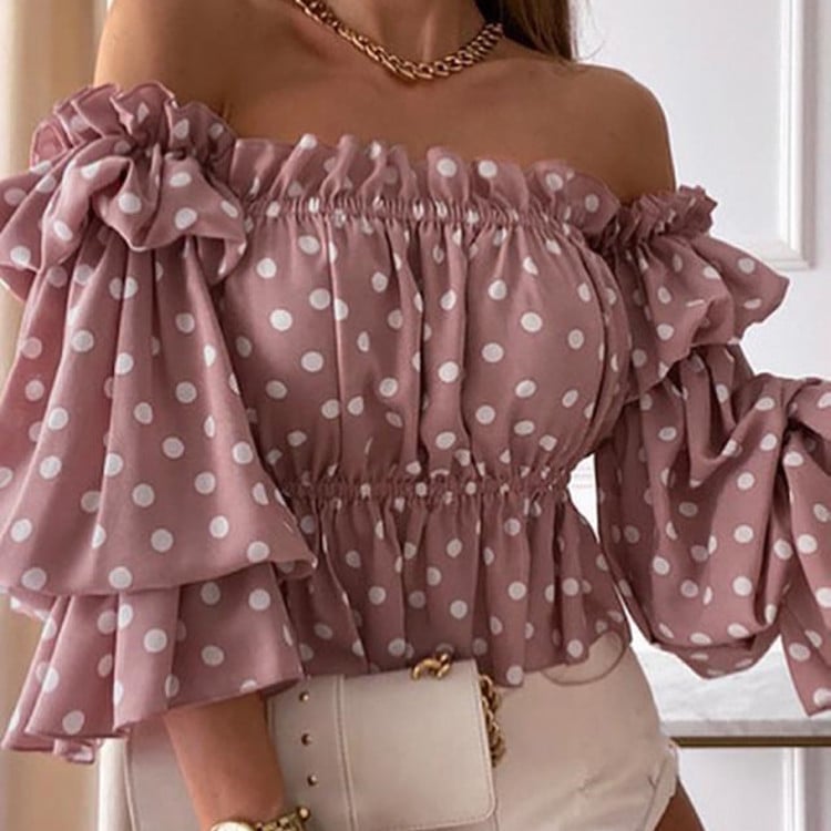 Sofia | Schulterfreie Rüschenbluse mit Puffärmeln für Damen