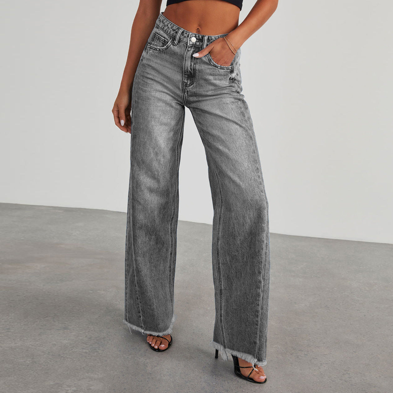 Modische hohe Taille Jeans - Bequeme Passform, Taschen