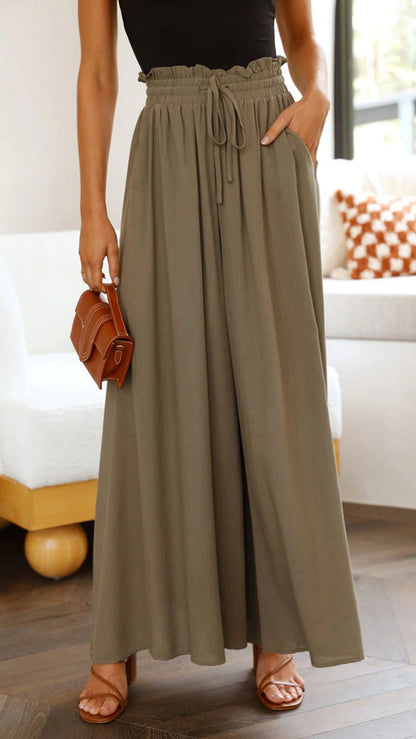 Mira | Fließende High-Waist-Hose mit weitem Bein und Bindegürtel für Damen