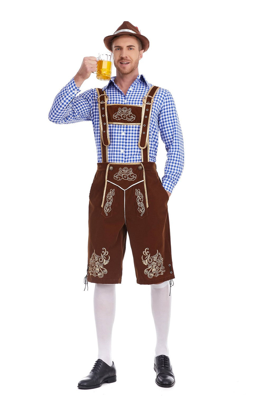 Oktoberfest Herren-Lederhosenset mit rotkariertem Hemd