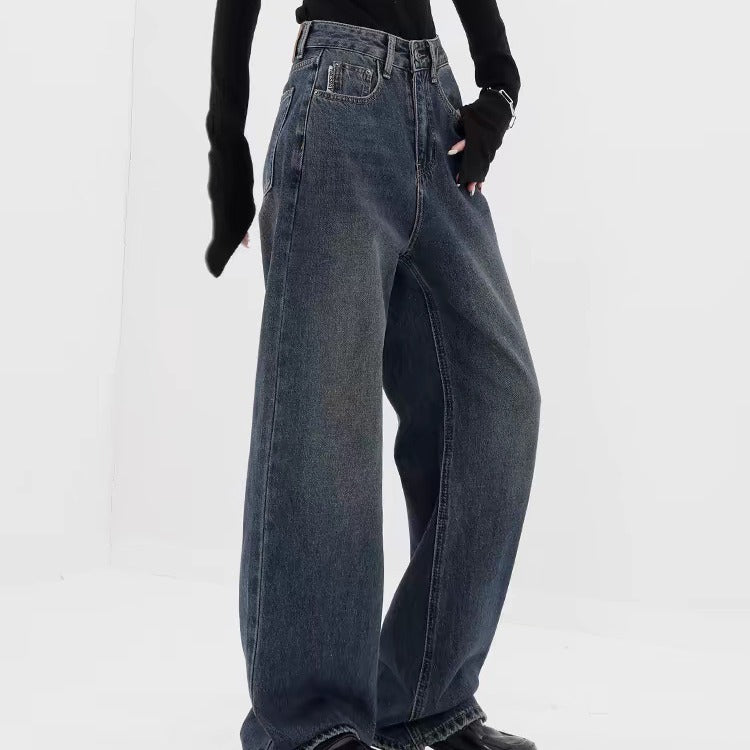 Dunkelblaue Retro-Baggy-Jeans mit weitem Bein