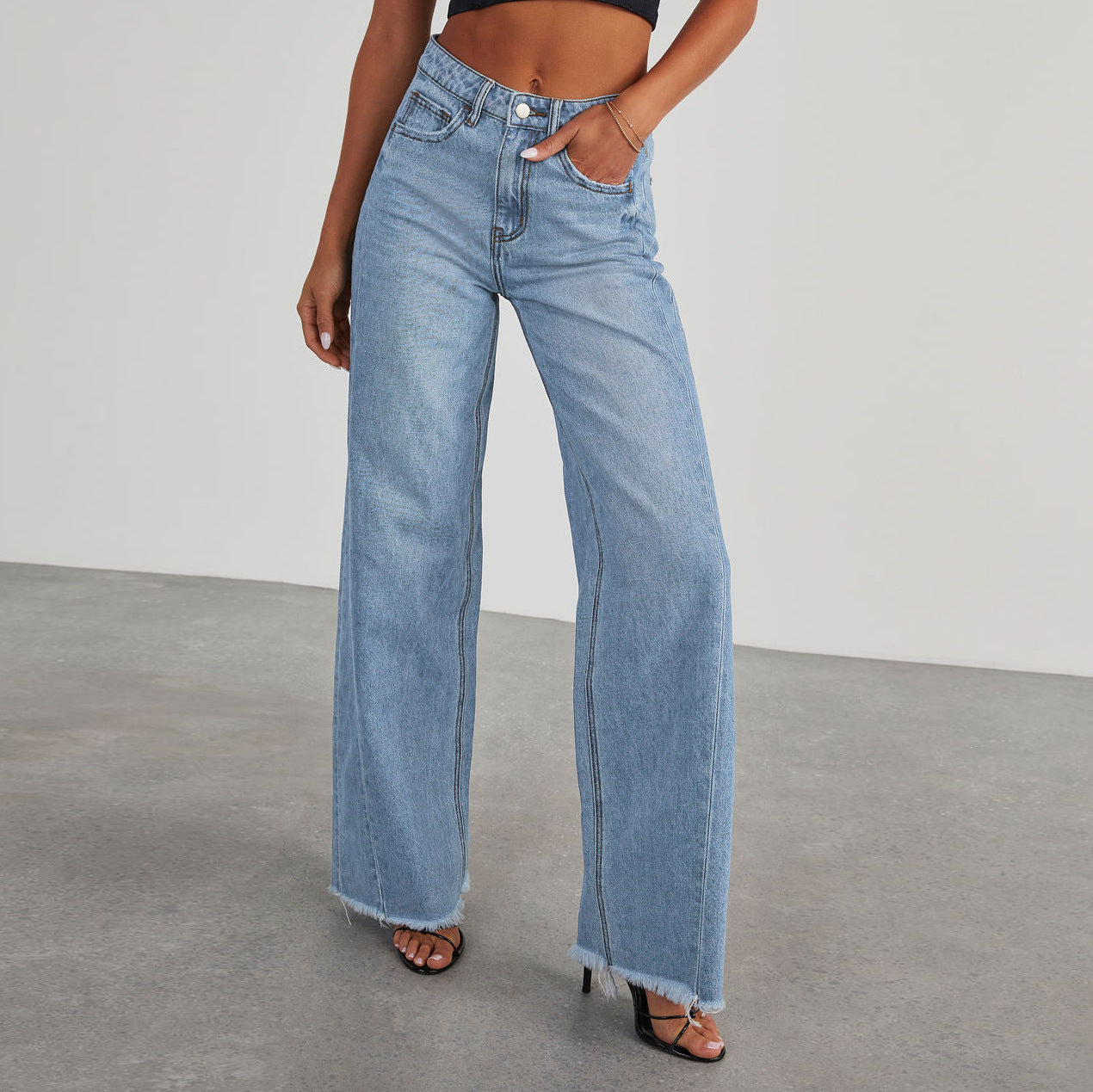 Modische hohe Taille Jeans - Bequeme Passform, Taschen