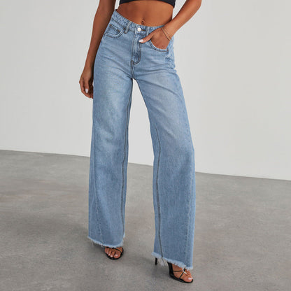 Modische hohe Taille Jeans - Bequeme Passform, Taschen