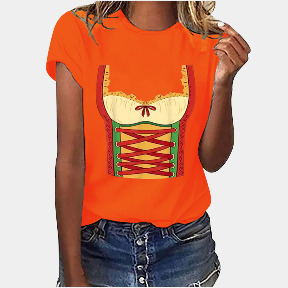 Oktoberfest Damen-Shirt mit Dirndl-Print