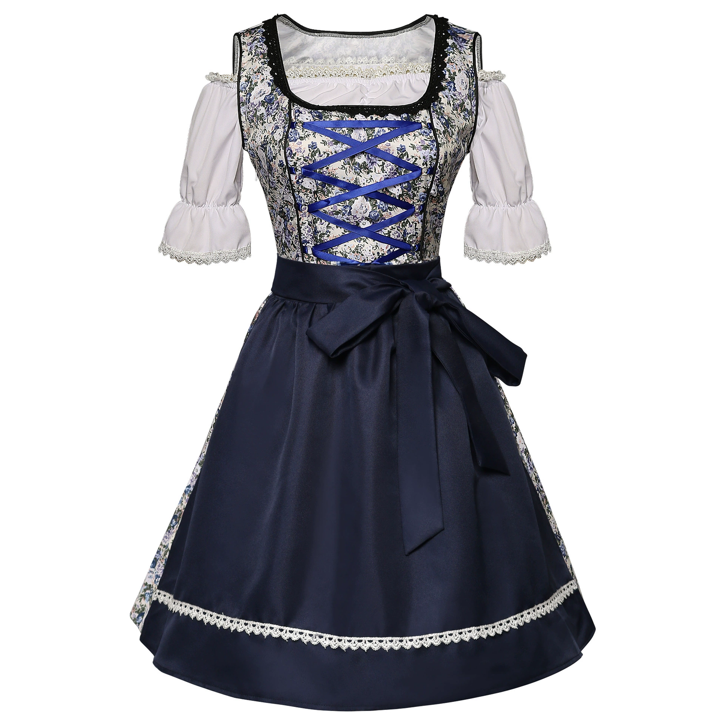 Oktoberfest Dirndlkleid für Damen mit Blumenmuster, Schürze und Spitze