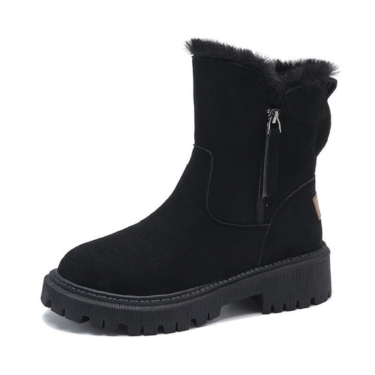 Damen Winterstiefel in mittlerer Schafthöhe mit Kunstfellfutter und Seit Reißverschluss