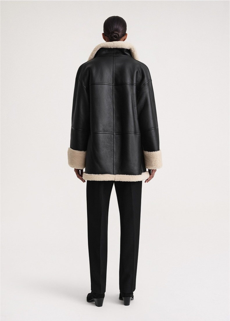 Übergroße Damen-Aviatorjacke mit Lammfellfutter