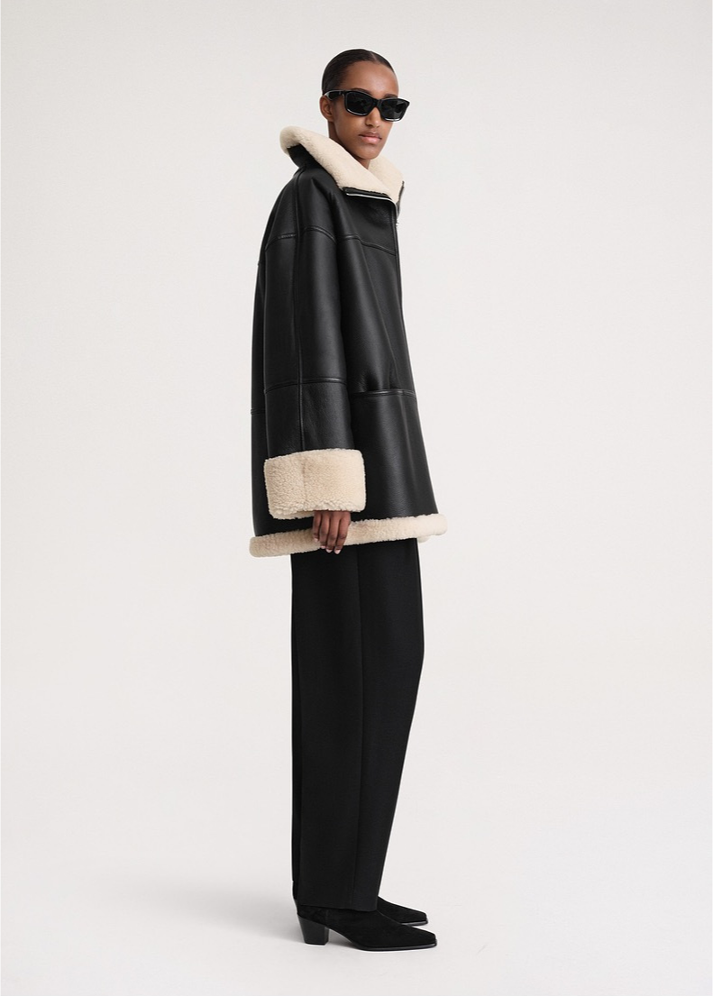 Übergroße Damen-Aviatorjacke mit Lammfellfutter
