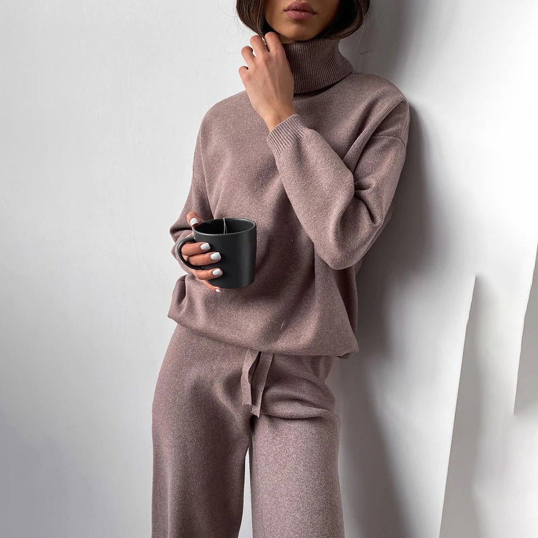 Damen-Strick-Loungewear-Set mit Rollkragen