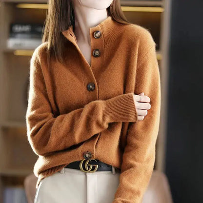 Clara - Damen  kaschmir Strickjacke mit Knopfleiste