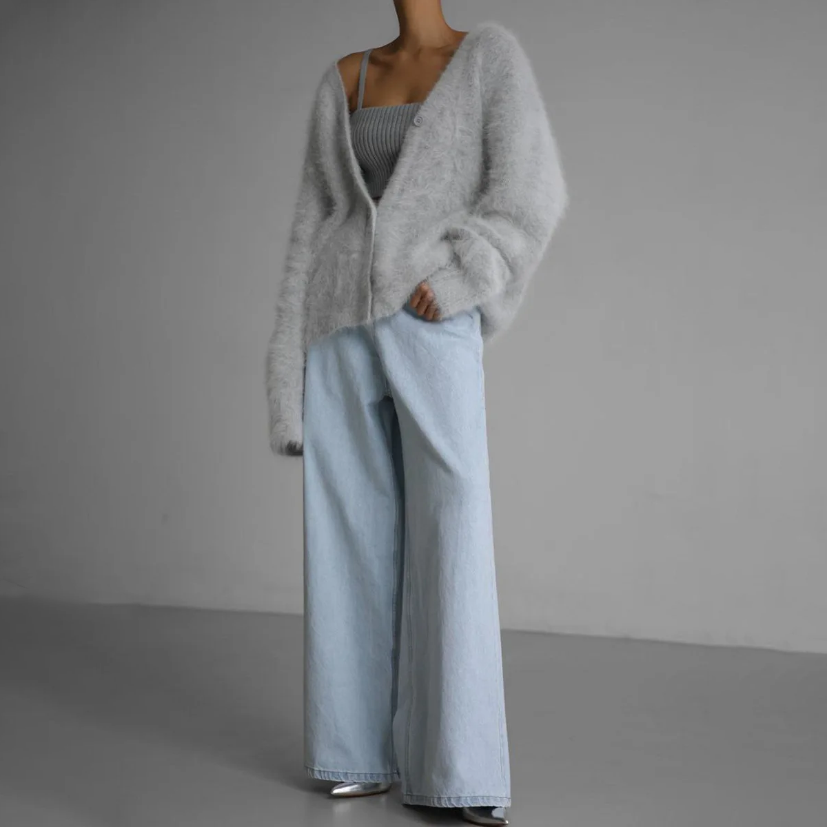 Damen Mohair-Mix-Cardigan mit Knopfleiste