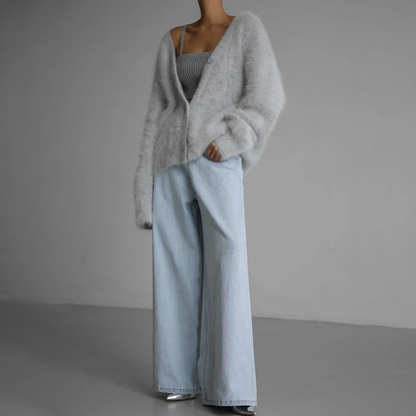 Damen Mohair-Mix-Cardigan mit Knopfleiste